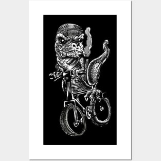 Dinosaur Riding a Bike Posters and Art